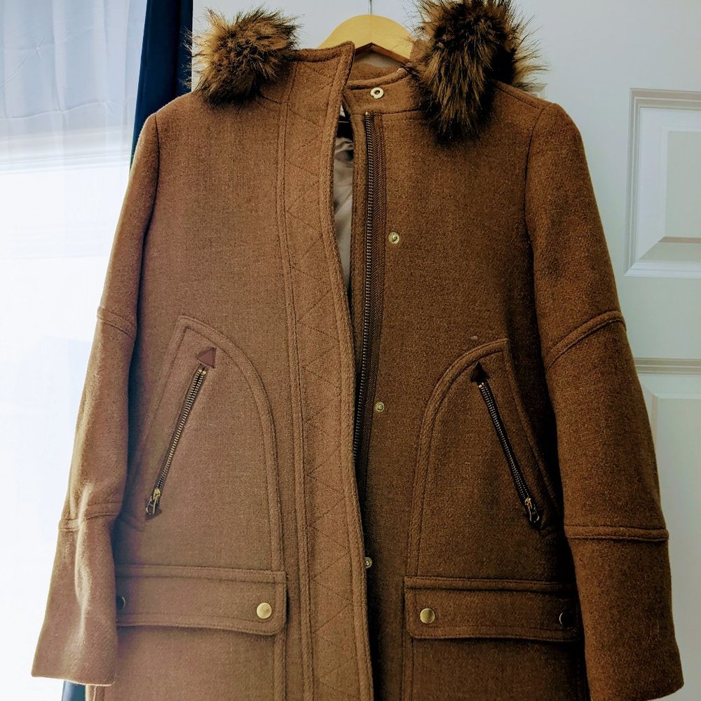 JCREW Chateau Parka Italian Stadium Wool Heather Acorn Size 4. New